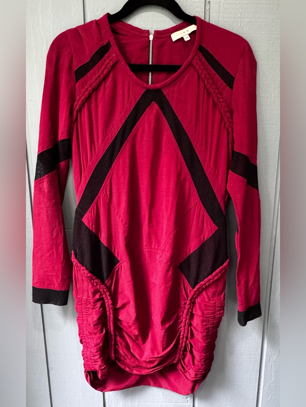 IRO Kenton Fuchsia & Black Draped Ruched Rare Statement Dress Size 40
